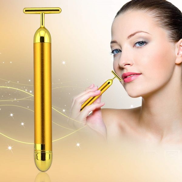 

24k golden energy beauty bar pulse face massager, t-shape vibration massager, lastest beauty tool anti wrinkles 0g1