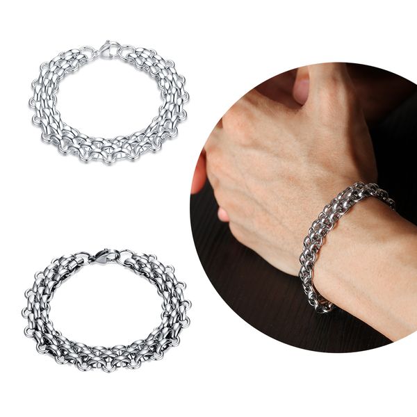 

men stainless steel link chain bracelet punk gothic cuff bangle charm wristband bangles men jewelry accessories cuba bracelets 190 mm, Black