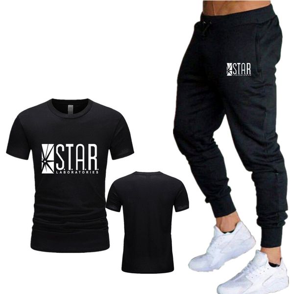 

new men's letter print european and american sports fashion printed short-sleeved t-shirt + the same fashion trousers, White;black
