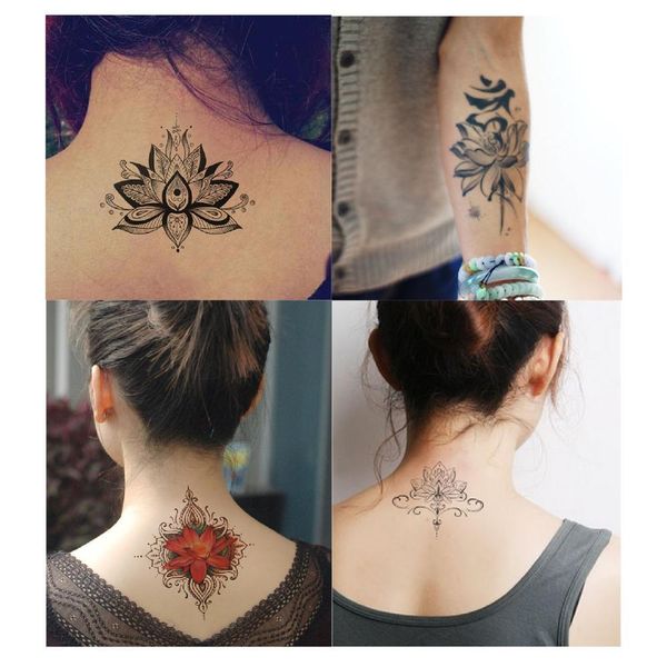 Flores De Loto Etiqueta Engomada Del Tatuaje Temporal Grande