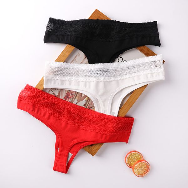 

pure cotton soft women's lace panties thongs g strings seamless women underwear briefs bikini cotton lingerie 2019 new, Black;pink