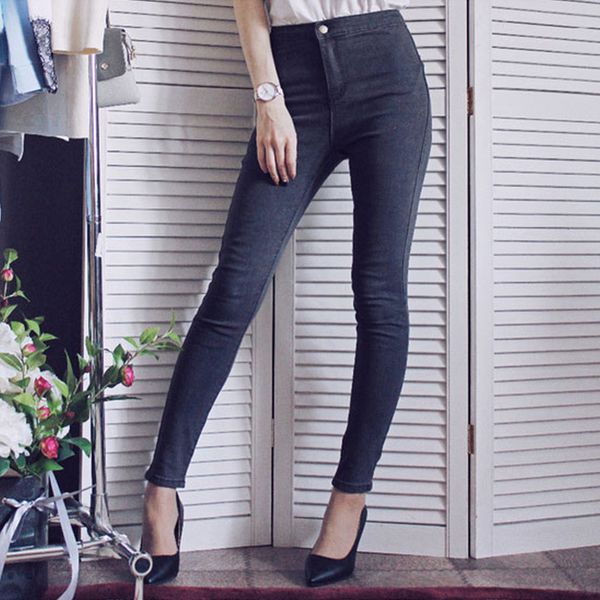 

High-waist Vintage Full Length Skinny Solid Jeans Women 2018 New High Elestic Pencil Denim Pants