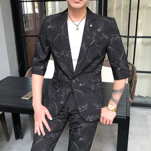 

2019 hair stylist xiazhong sleeve suit suit men's thin section korean version of the night field slim-type stage trend, White;black