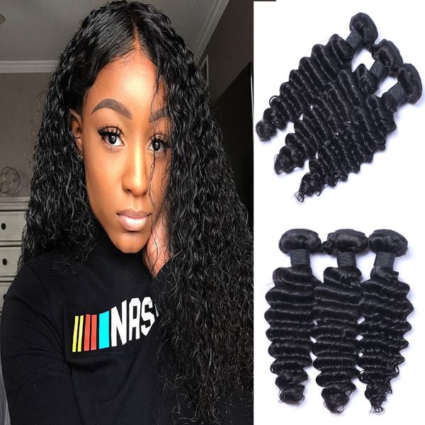 

brazilian deep wave curl 100% unprocessed human virgin hair weaves 8a quality remy human hair extensions human hair weaves dyeable 3 bundles, Black