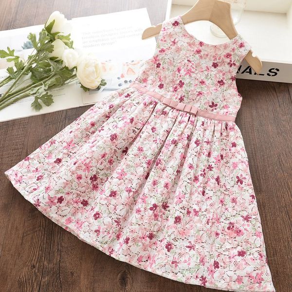 

2020 new spring summer girls' dress hollow embroidered vest party princess dress children's baby kids girls clothing 7 pcs/lot, Red;yellow