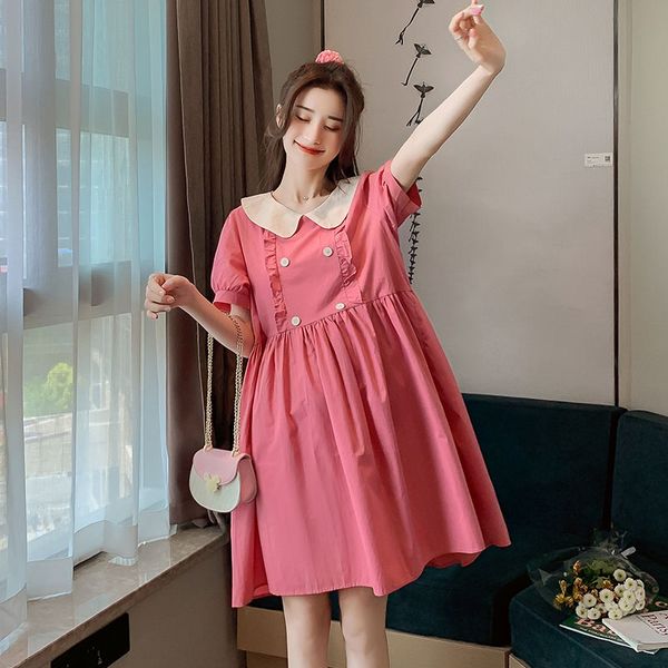 

summerpregnant женщины хлопчатобумажное платье плюс размер с коротким рукавом питер пэн воротник оборками лоскутное высокая талия материнств, White