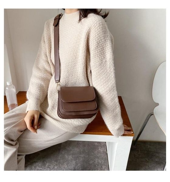 

2020 new ladies messenger bag korean fashion casual simple solid color retro single shoulder wide shoulder strap square bag