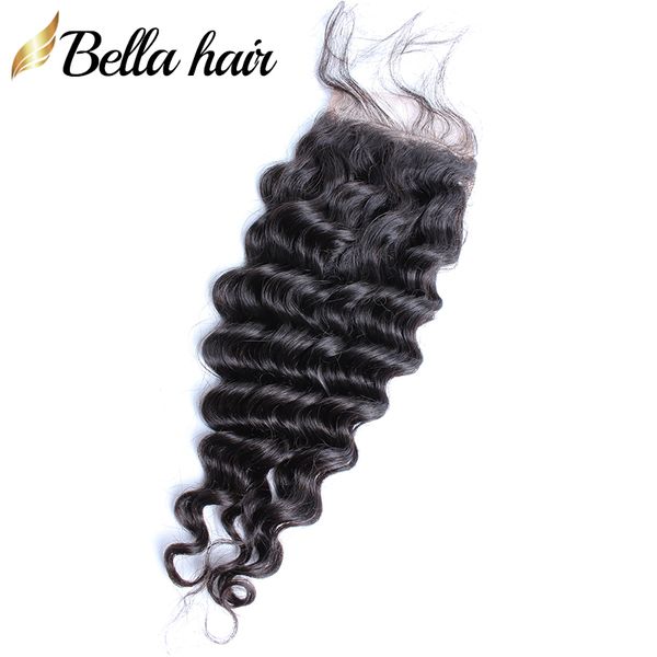 

bella hair deep wave lace closure 4x4 part unprocessed malaysian virgin human hairclosure with baby hair, Black
