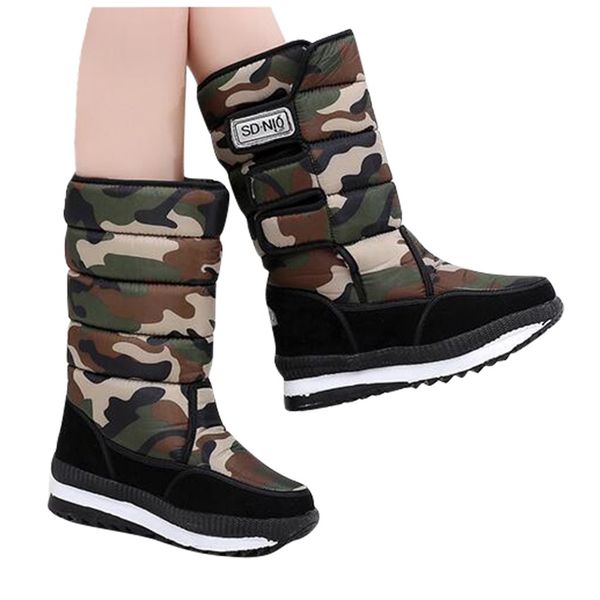 

Camouflage Snow Boots Women's Outdoor Hiking Boots Winter Thick Plush Platform Boot Female High Heel Waterproof Shoes Mid-Calf