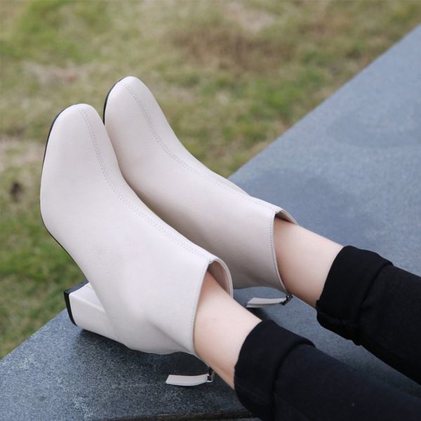 

2019 women autumn ankle boots woman square toe zipper fashion pu women's classic high heels female casual shoes ladies botas new, Black