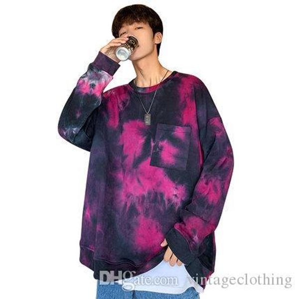 

mens long sleeve tie dyeing oversize t-shirts fashion ins sell male contrast color casual, White;black