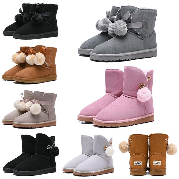 

2019 Fashion Luxury Designer Women Boots Australia Snow Boots WGG Black Grey Bailey Hairball Bow Tie Ankle Knee Winter Boot 36-41