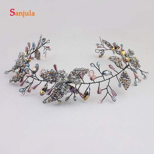 

colorful crystals handmade hair jewelry accessories headband for women evening party headpiece black crown accesorios mujerha357, Golden;white