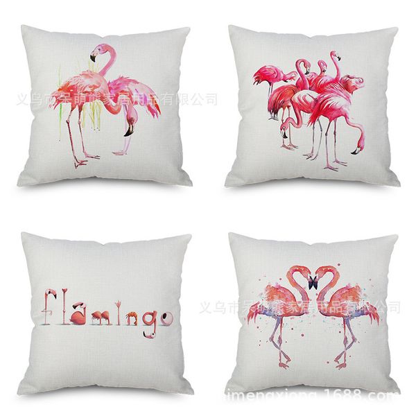 

watercolor flamingo flax embrace pillow case fashion cushion set office siesta pillow back cushion pillow factory