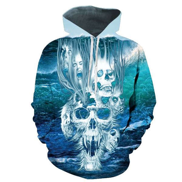 

new printed skull hoodie 3d printed sweatshirt men's sportswear spring and autumn new hoodie, Black
