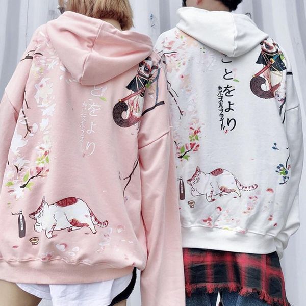

sifan 2019 hip hop hoodie sweatshirt japanse cartoon drunk ninja cat harajuku hoodie streetwear men funny hoodies pullover oversized, Black