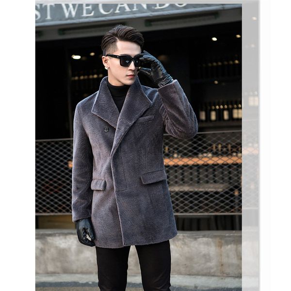 

natural wool coats outerwear men turn down collar single breasted warm winter real wool jackets man fashion trench coats, Black;brown