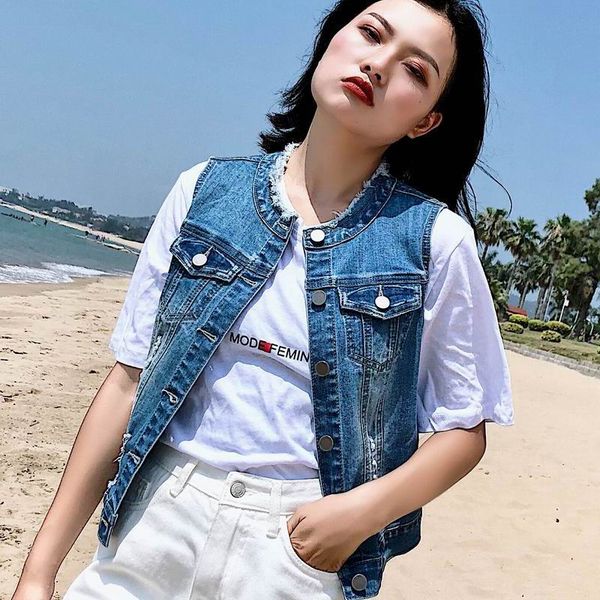 

женщины жилет весна новый chic tops омывается изношенные stretch джинсовые рукавов женщины вскользь тонкий outwear, Black;white