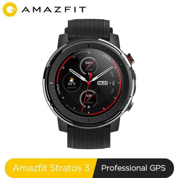 

на складе amazfit stratos 3 смарт часы gps 5atm bluetooth music dual mode 14 дней батарея smartwatch для xiaomi 2019
