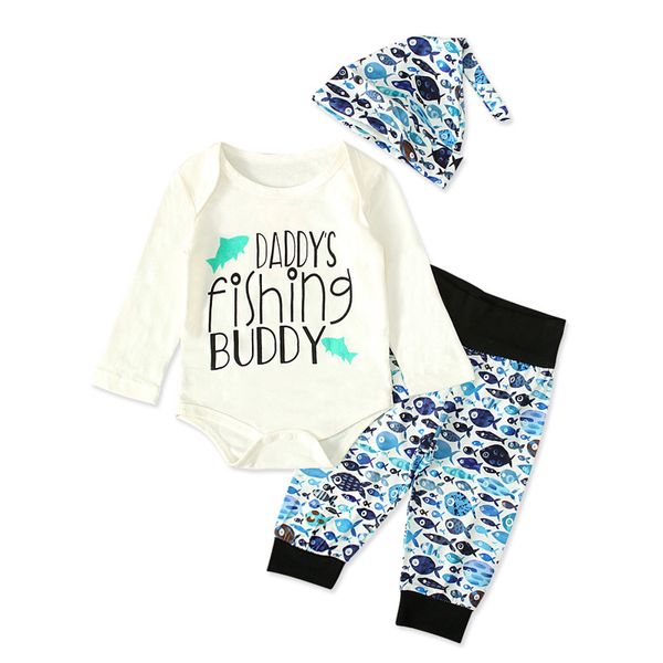 

newborn toddler baby girl boy letter printed short sleeve romper bodysuit pants hat 3pcs summer outfit, Blue