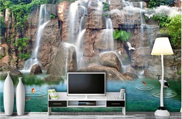 

3d wallpaper custom p mural rockery waterfall water landscape background home decor 3d wall murals wallpaper for walls 3 d living room