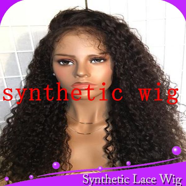 

mhazel 26in 150% плотность афро странный вьющийся синтетический парик фронта шнурка свободная часть детские волосы черный темно-коричневый, Black