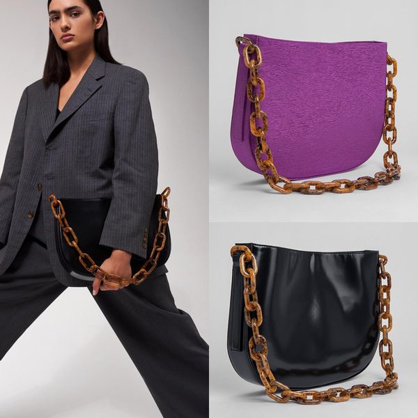 

2020 spring niche acrylic chain saddle bag female retro wild semicircular armpit shoulder bags fashion women purse and handbags