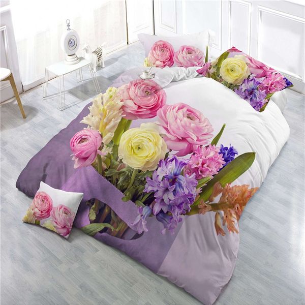 

purple pastoral flowers style bedding set bed cover bed sheet duvet cover pillowcase linen bedclothes