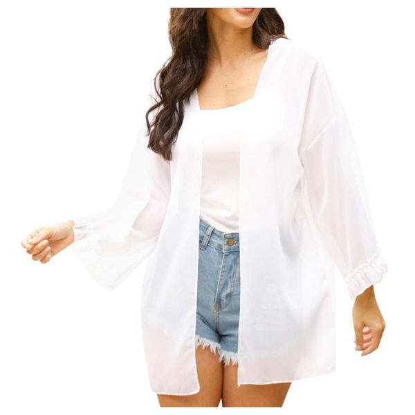 

sunscreen cardigan women's loose chiffon solid color cardigan women's summer casual long sleeve sunscreen clothing #yl5