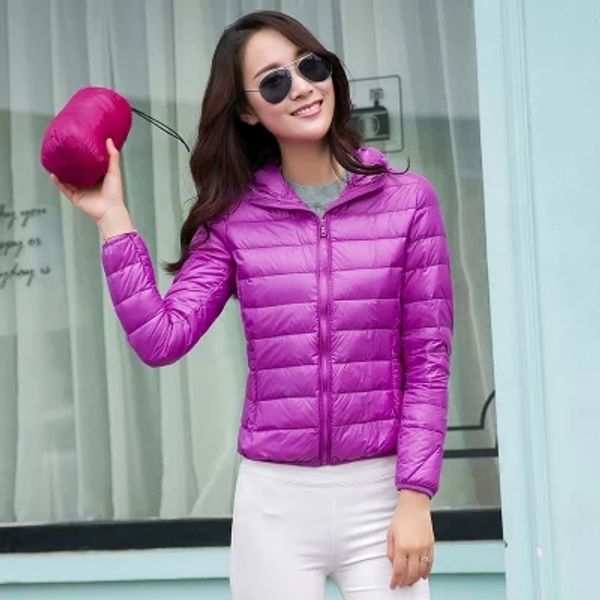 

women's winter ultra light down jackets hooded slim packable down coats lady autumn winter parkas woman outerwear jk-635, Black