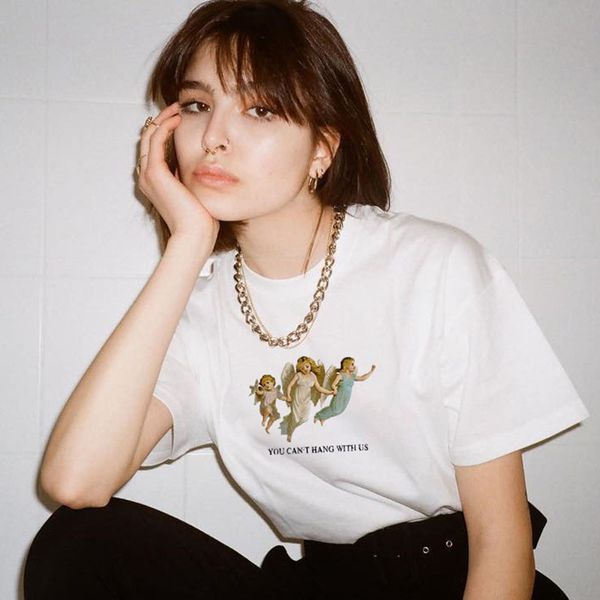 

cotton o-neck print short sleeve oversize loose t-shirts women fashion streetwear female casual 2020 summer, White