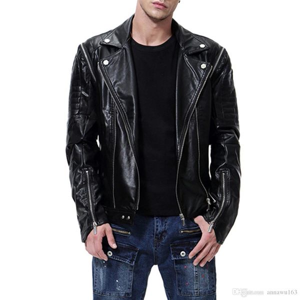 

2018 новый стиль типа съемный рукав личности мужчин мотоцикла кожаная куртка европейских и американских кожаная куртка скидка, Black