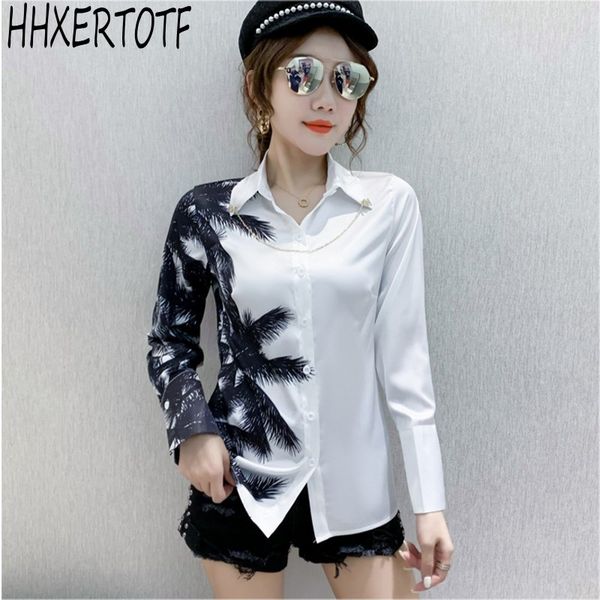 

2020 summer fashion runway print casual women's long sleeve turn down collar elegant lady blouse, White