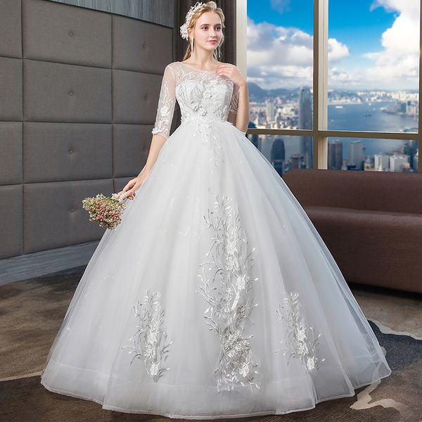 

the new bride long sleeve winter a word shoulder neat, light dress, White