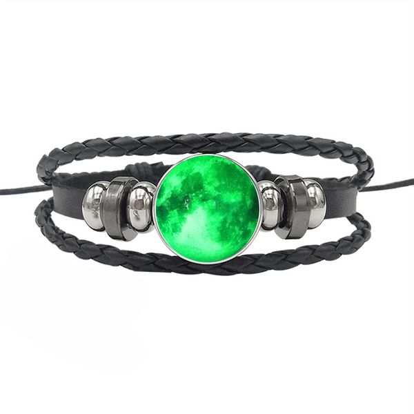 

personalized luminous planet glass dome bracelet glow in the dark multi-layer leather bracelets for men women fashion jewelry, Golden;silver