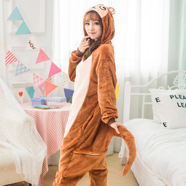 

взрослого onesie аним женщина костюм браун обезьяна хэллоуина косплей мультфильм животные пижама зима теплая пижама с капюшоном, Black;red