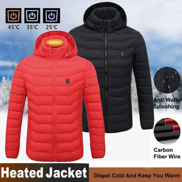 

men's smart usb abdomen back neck four electric heating warm cotton clothes heated coat warm electric heated clothing keep, Black