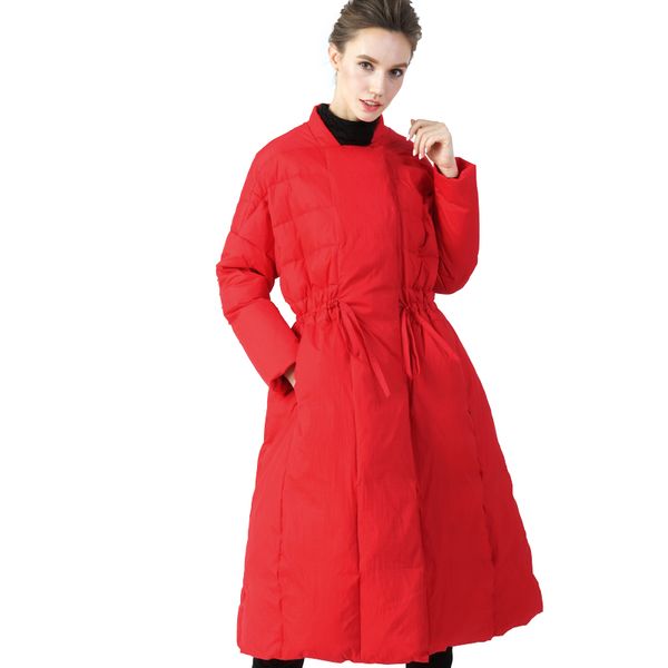 

fashion fresh red women long down coat over-knee length square neck plus size warm thicken ladies winter casual duck down jacket, Black
