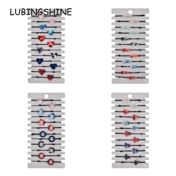 

boho women 12pcs/set acrylic turtle heart charms bracelet weave adjustable knot elasticrope chain acetate wristband jewelry, Golden;silver