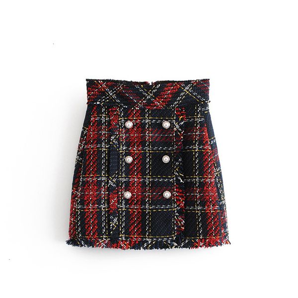 

women skirts mini skirt vintage faux pearl fringe tweed plaid women 2019 fashion a line zipper tassel ladies skirts casual faldas mujer, Black