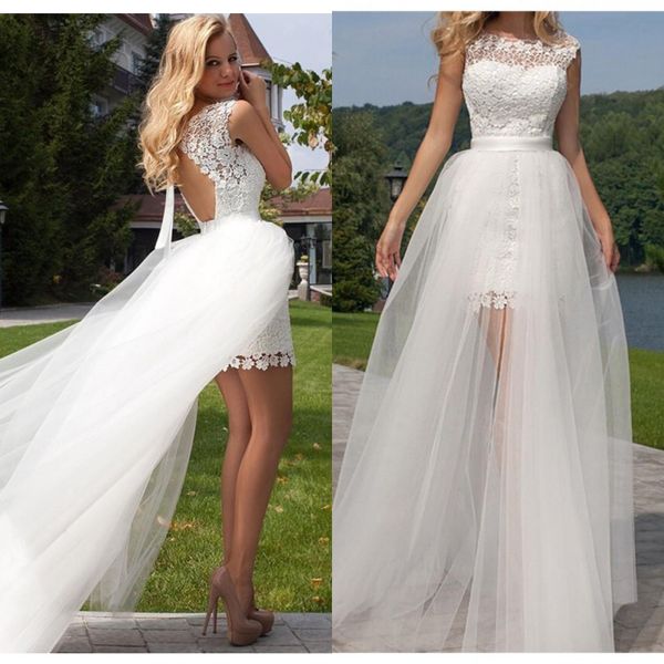 

2020 new princess sheath wedding dress lace appliqued detachable train sleeveless boho backless wedding bride gown, White