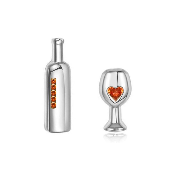

asymmetric love wine earrings for woman fashion red crystal cubic zirconia stud earrings wholesale dropshipping, Golden;silver
