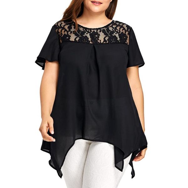 

womens chiffon t-shirt plus size short sleeve flower lace t-shirt summer tshirt lady o-neck tunic female blusas, White
