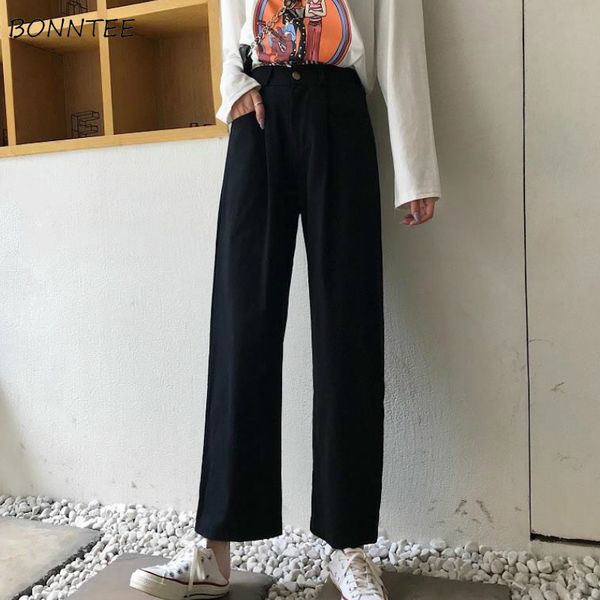 

casual pants women basic black simple all-match new summer high waist femme trousers pockets trendy ulzzang lady streetwear 3xl, Black;white