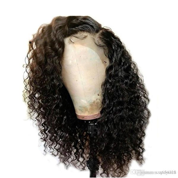 

24inch curly human hair wigs with baby hair bleached knots brazilian remy 13*4 lace frontal wigs pre-plucked 130% density, Black