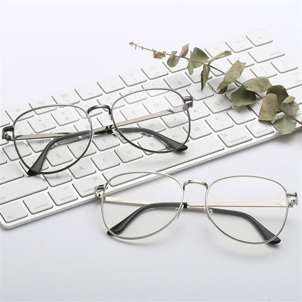 

fashionable retro metal round frame flat mirror glasses frame, White;black