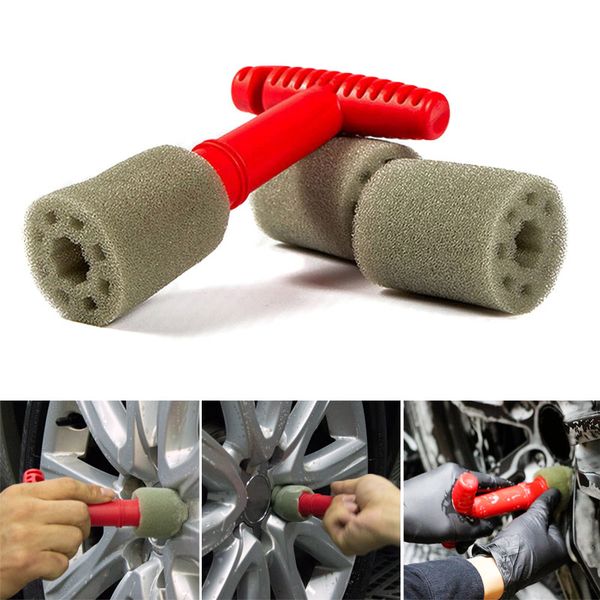 

1set automobile wheel cleaning brush removable insert sponge wash brush with red handle xr657