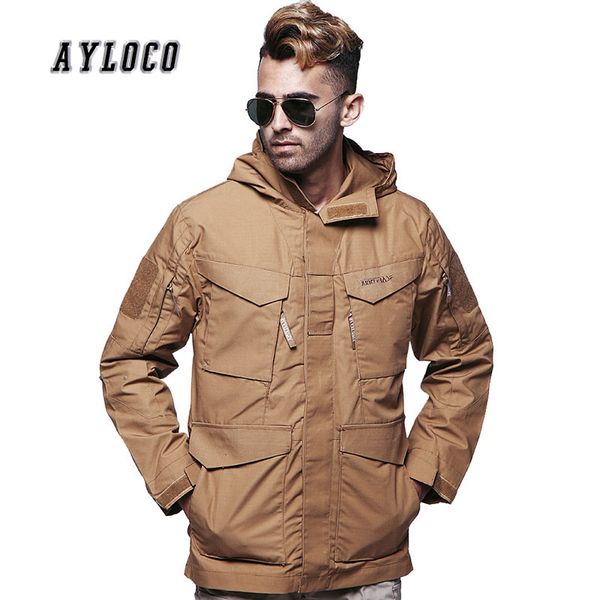 

new m65 waterproof pilot tactical jackets men windbreaker hoodie outwear field jacket male hooded pocket army coat, Black;brown