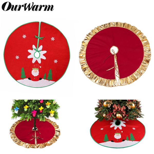 

ourwarm 90cm christmas tree skirt santa claus red gold frame tree rug skirt new year 2019 merry christmas party decoration