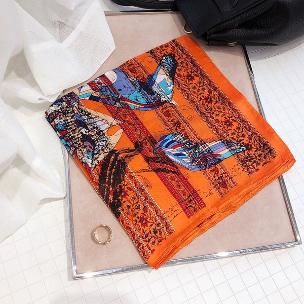 

women scarf lady horse print small scarfs foulard satin 100% silk twill scarves classic 50*50cm, Blue;gray